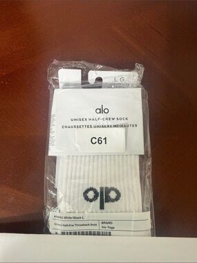ALO Yoga Unisex Half-Crew Socks - White with Black Logo